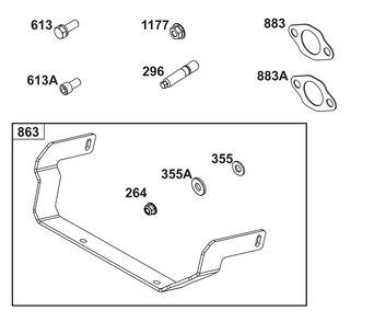 Model 40, 44 And 49 Engine Accessories Catalog / Muffler Mounting Hardware Diagram and Parts List for 40N877-0037-B5  Briggs and Stratton Engine